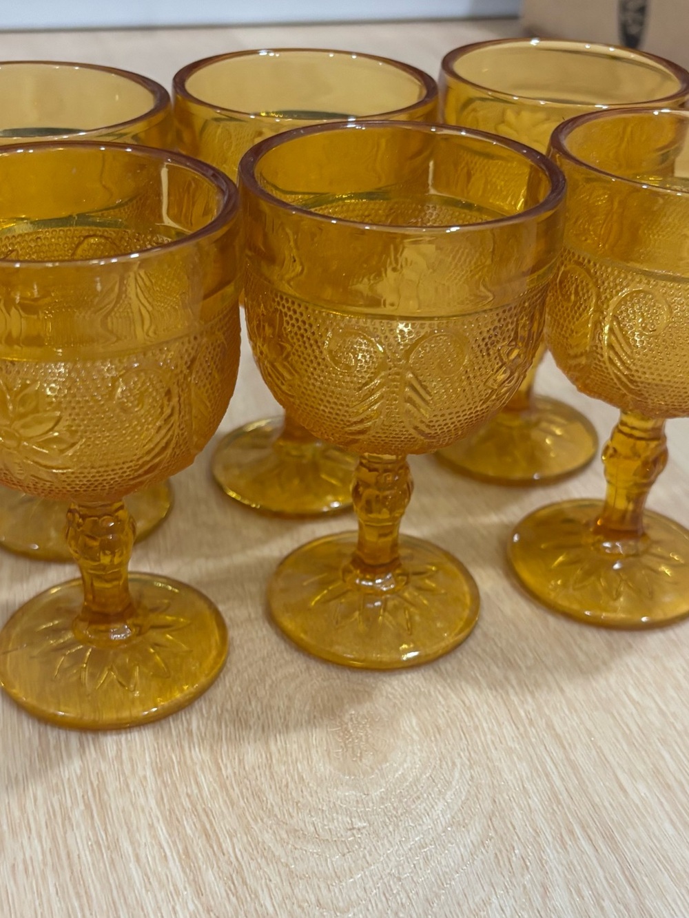 Amber Pressed Glass Goblet - Vintage Style